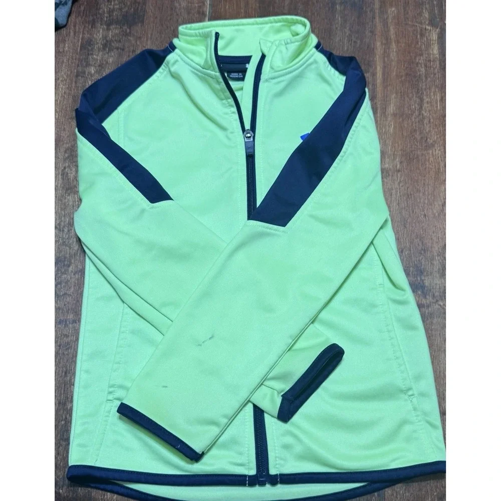 Under Armour‎ Track Jacket Boys Size 6. Neon Green Blue Sleeves Full zip